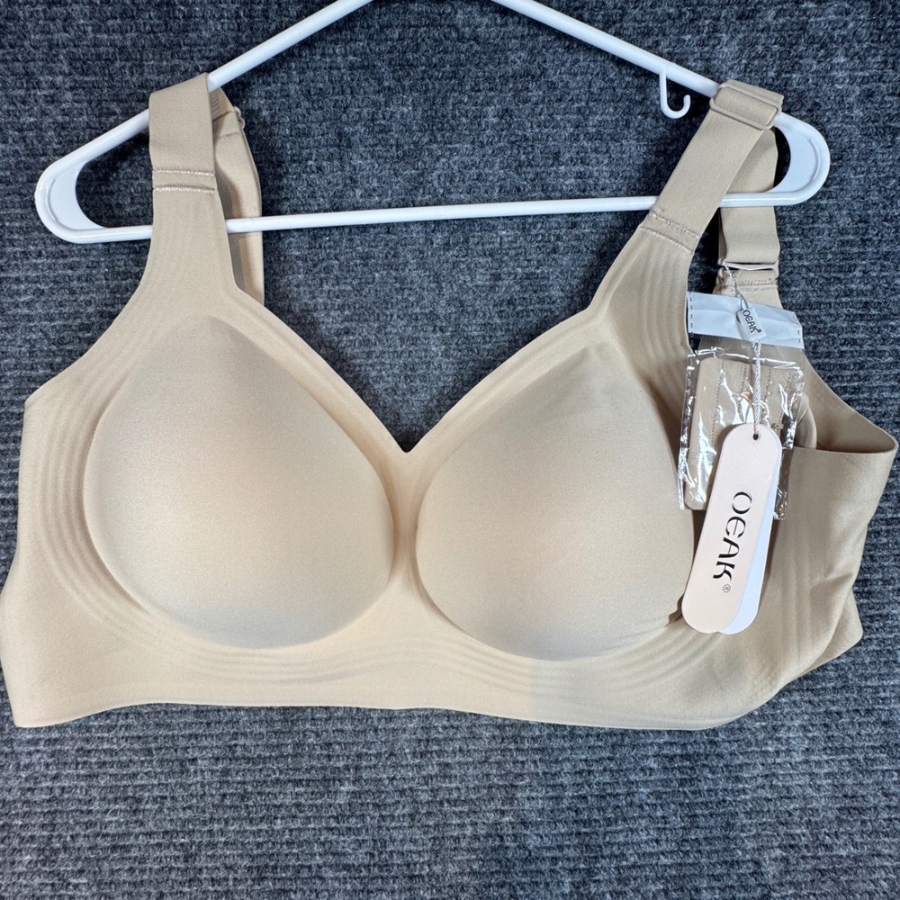 OAEK Full‎ Coverage Seamless Comfort Wireless Bra Plus Size 2XL Beige